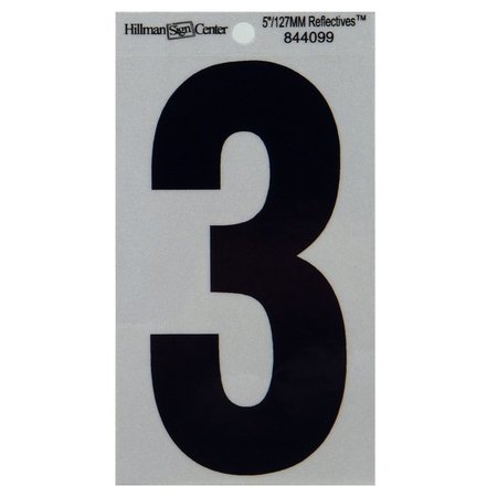 HILLMAN 5 in. Reflective Black Vinyl Self-Adhesive Number 3 1 pc, 6PK 844099